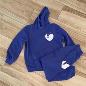 Pixielane girls purplish/Blue Heart Hoodie and sweat Pants Set size 11/12